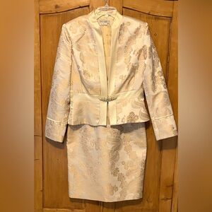 Kay Unger Cream and Gold Floral Dress Suit
